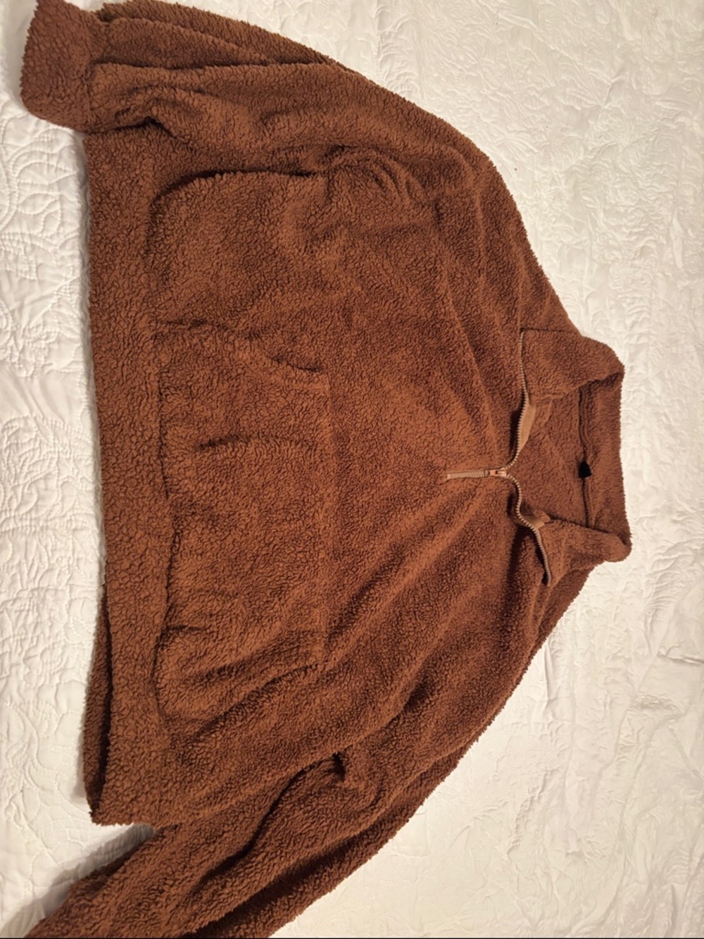 SHEIN Brown Sherpa Pullover Half-Zip Sweater